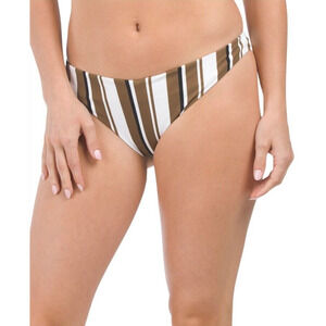 Vitamin A Isla Bikini Bottom Brown Tan Stripe Swimwear Medium Made USA NEW Hips